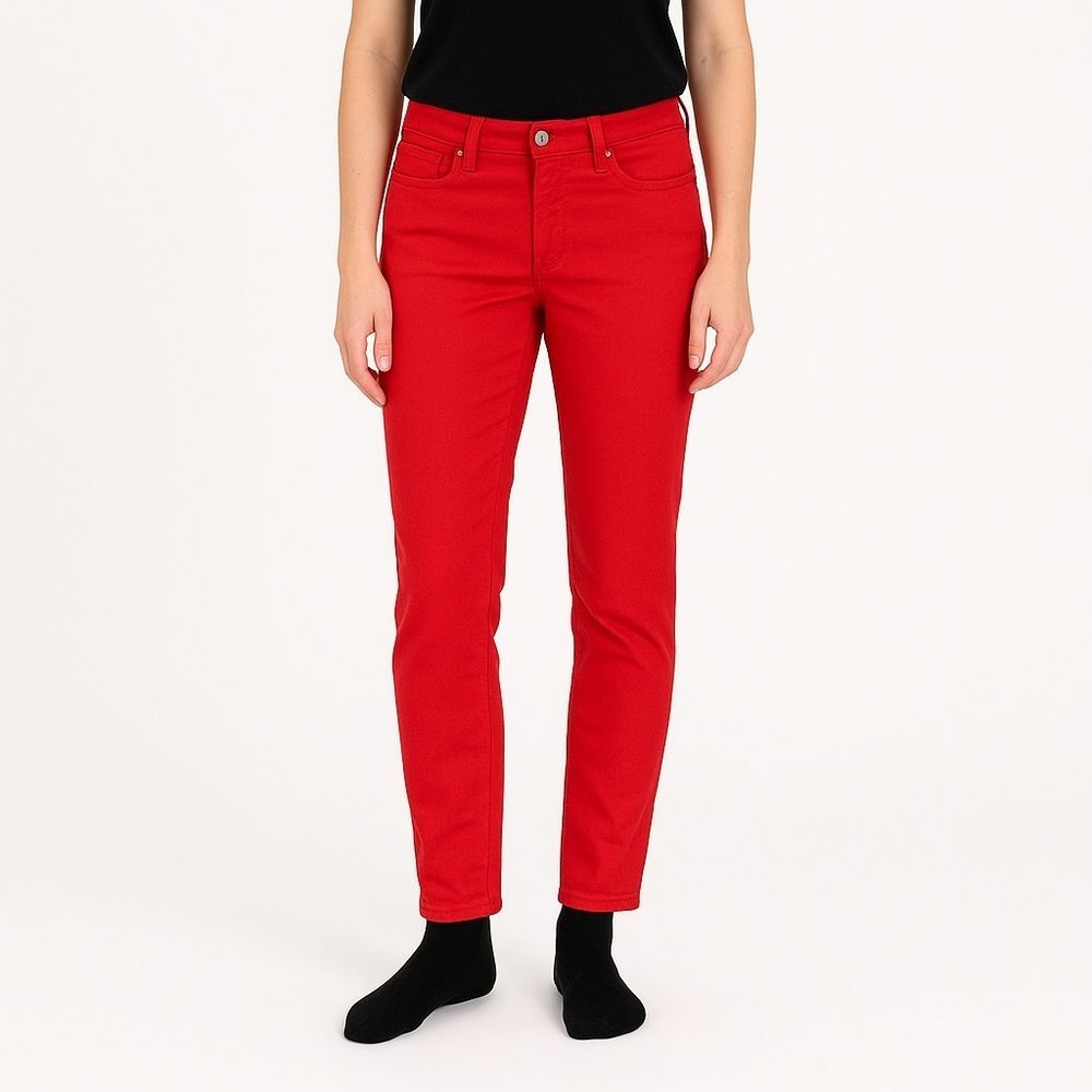 NYDJ Red Jeans Sheri Slim Straight Leg Color Pop Dopamine Dressing Size 2